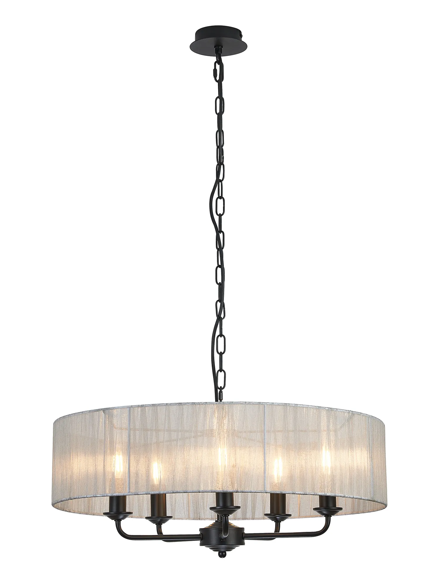 DK1032  Banyan 45cm 3 Light Pendant Matt Black, Grey